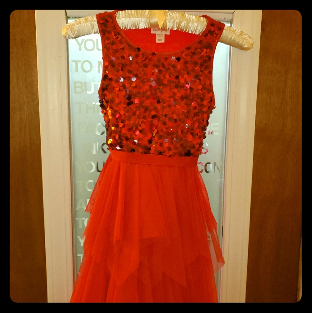 Girls Red sequin and tulle dress